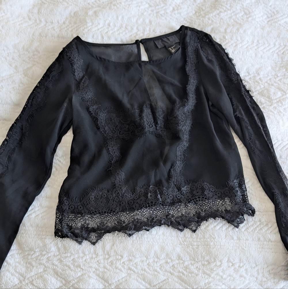 H&M Black Lace Detail Blouse